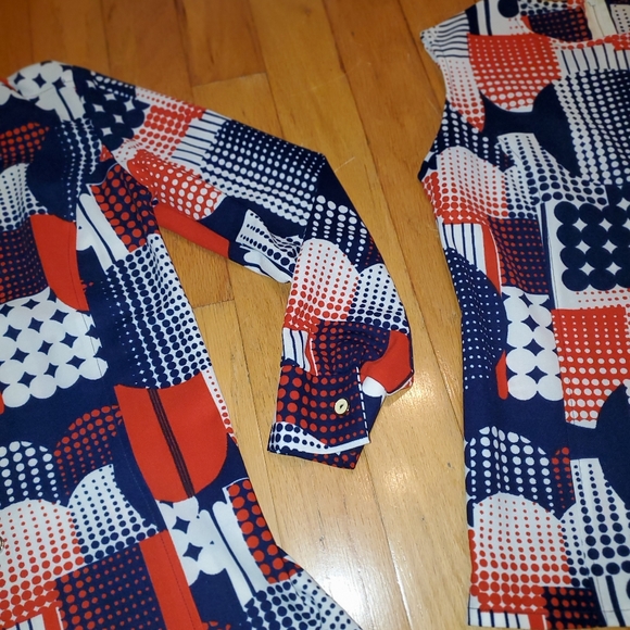 Vintage 70'S Sportables Polyester Blouse twinset 2 pc psychedelic mod patchwork - Picture 10 of 13